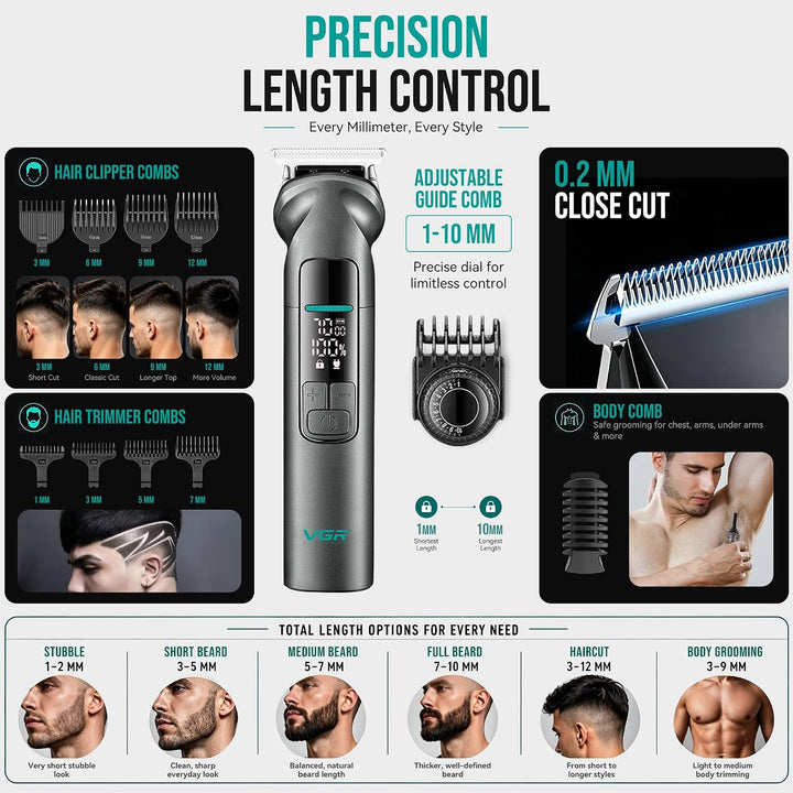 V-096 6-in-1 Grooming Kit For Men, Gray