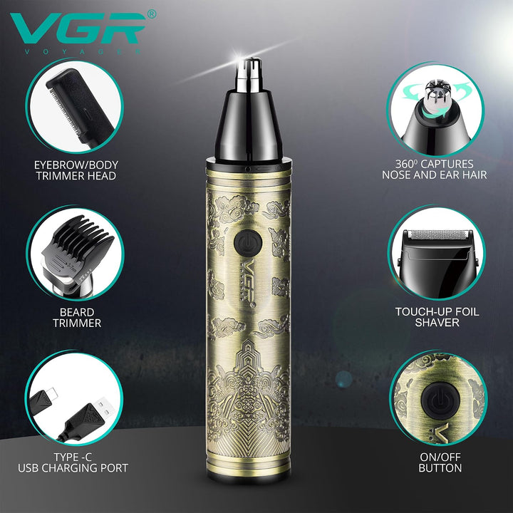 V-621 4-in-1 Nose & Ear Trimmer For Men, Gold