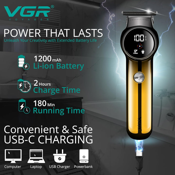 V-989 Cordless Hair Trimmer For Men, Golden-Black