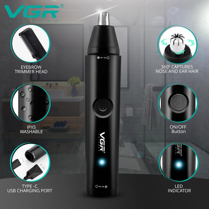 V-613 2-in-1 Nose & Ear Trimmer For Men, Black