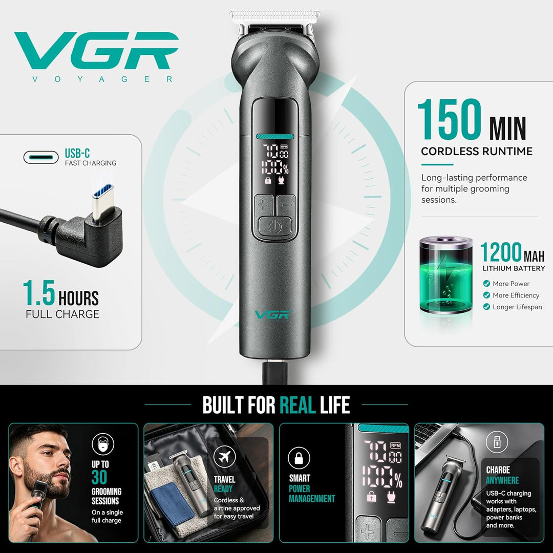 V-096 6-in-1 Grooming Kit For Men, Gray