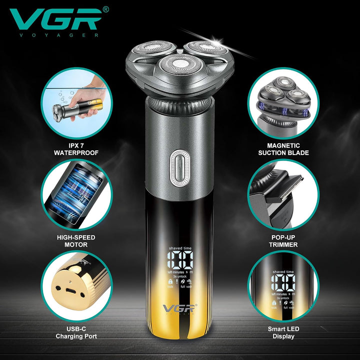 V-392 Cordless Rotary Shaver For Men, Grey / Yellow