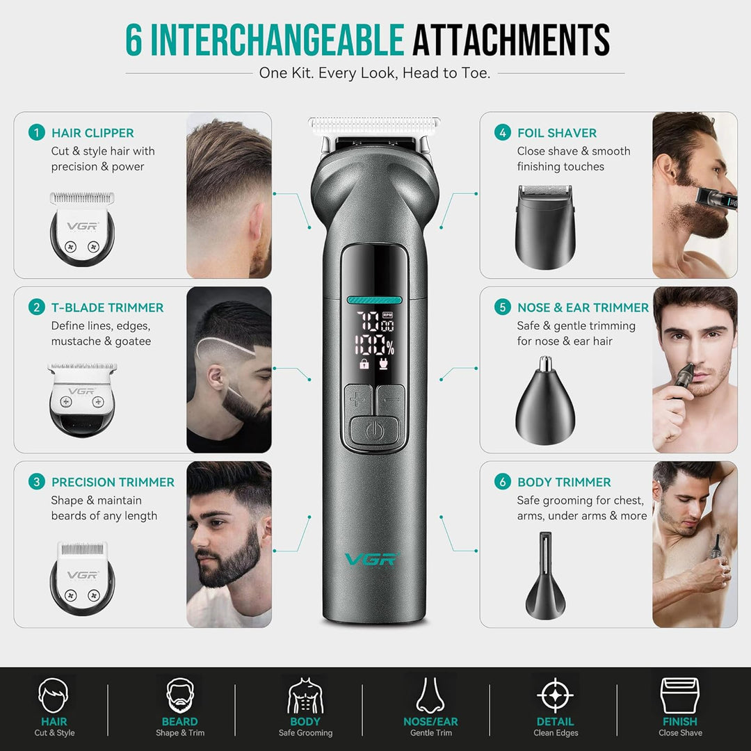 V-096 6-in-1 Grooming Kit For Men, Gray