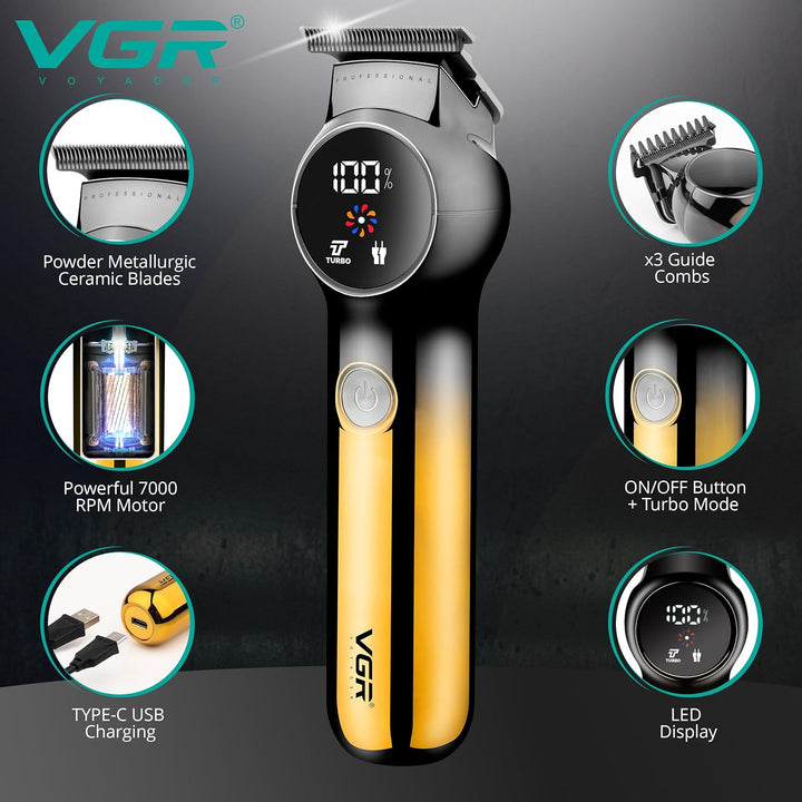 V-989 Cordless Hair Trimmer For Men, Golden-Black