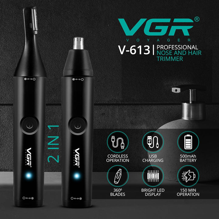 V-613 2-in-1 Nose & Ear Trimmer For Men, Black