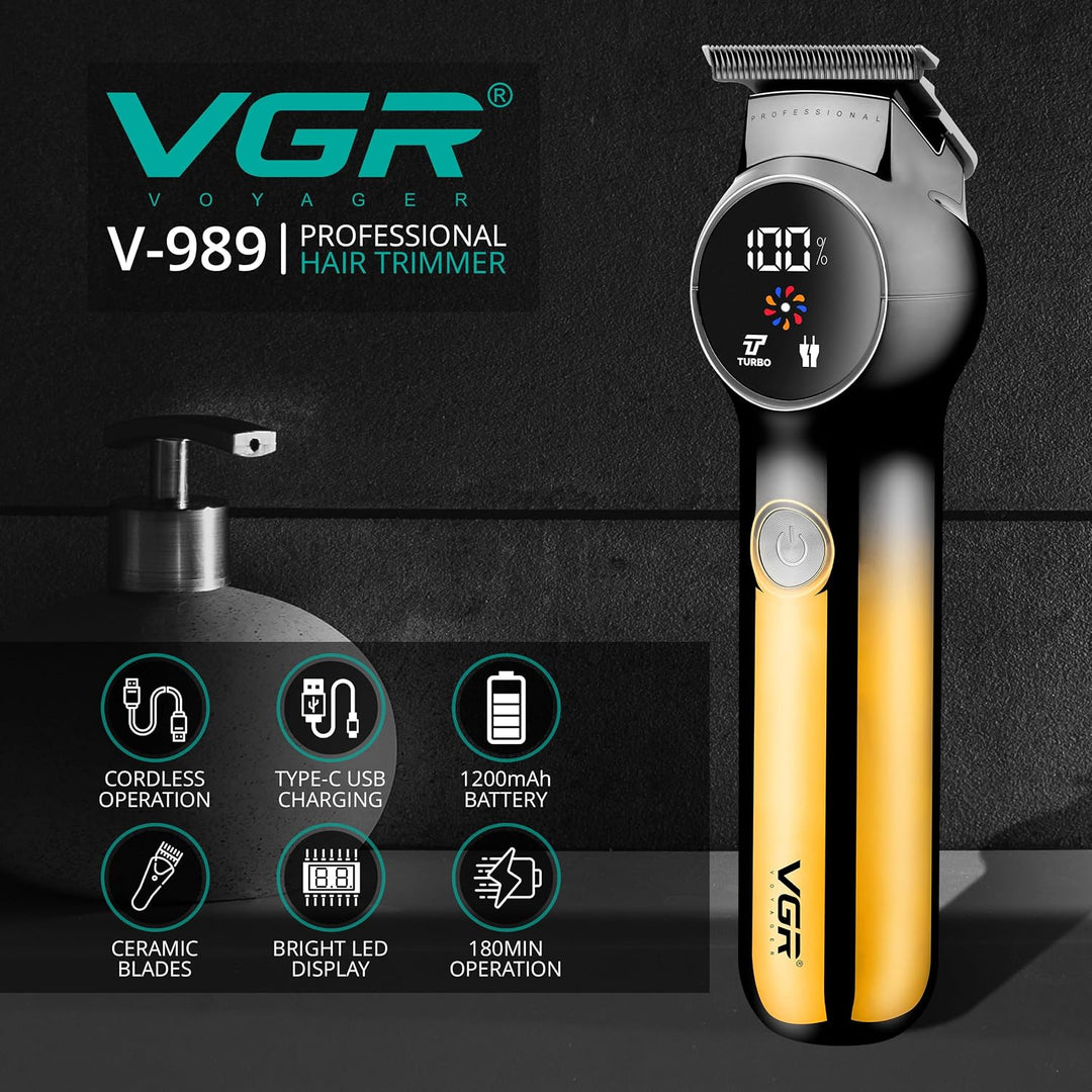 V-989 Cordless Hair Trimmer For Men, Golden-Black