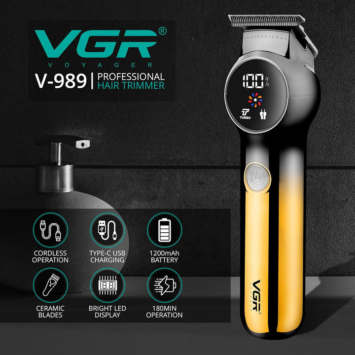 V-989 Cordless Hair Trimmer For Men, Golden-Black